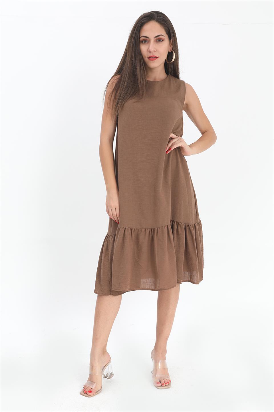 Crystal Linen Sleeveless Women's Loose Dress - Brown - STREET MODE ™