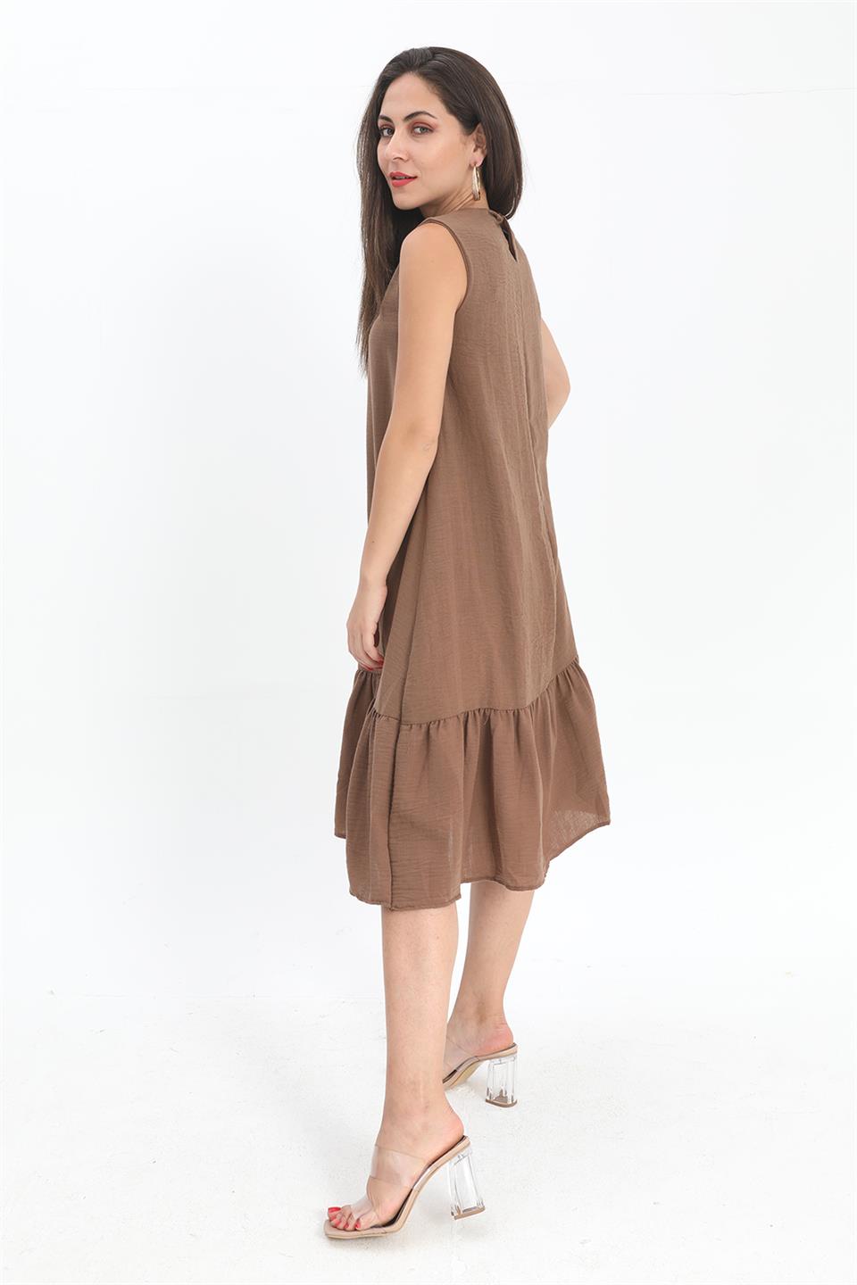 Crystal Linen Sleeveless Women's Loose Dress - Brown - STREET MODE ™