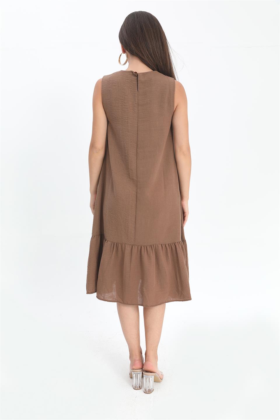 Crystal Linen Sleeveless Women's Loose Dress - Brown - STREET MODE ™