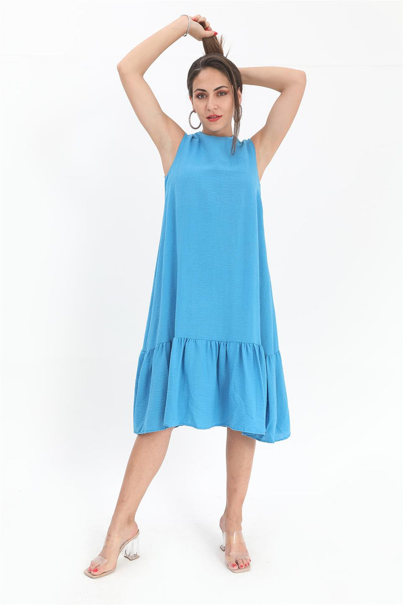 Crystal Linen Sleeveless Women's Loose Dress - Blue - STREETMODE ™