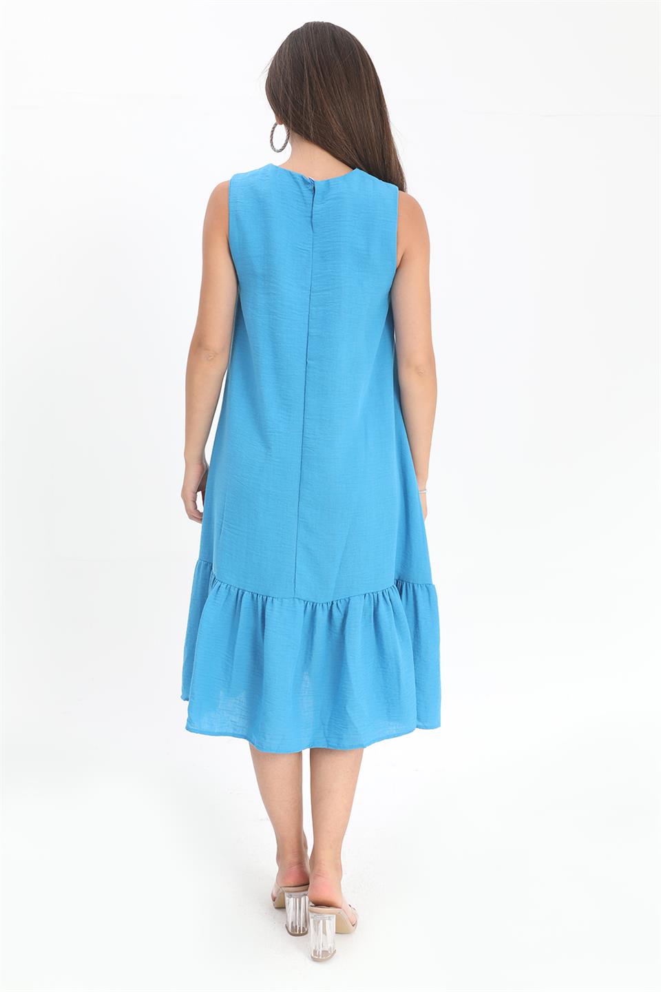 Crystal Linen Sleeveless Women's Loose Dress - Blue - STREETMODE ™
