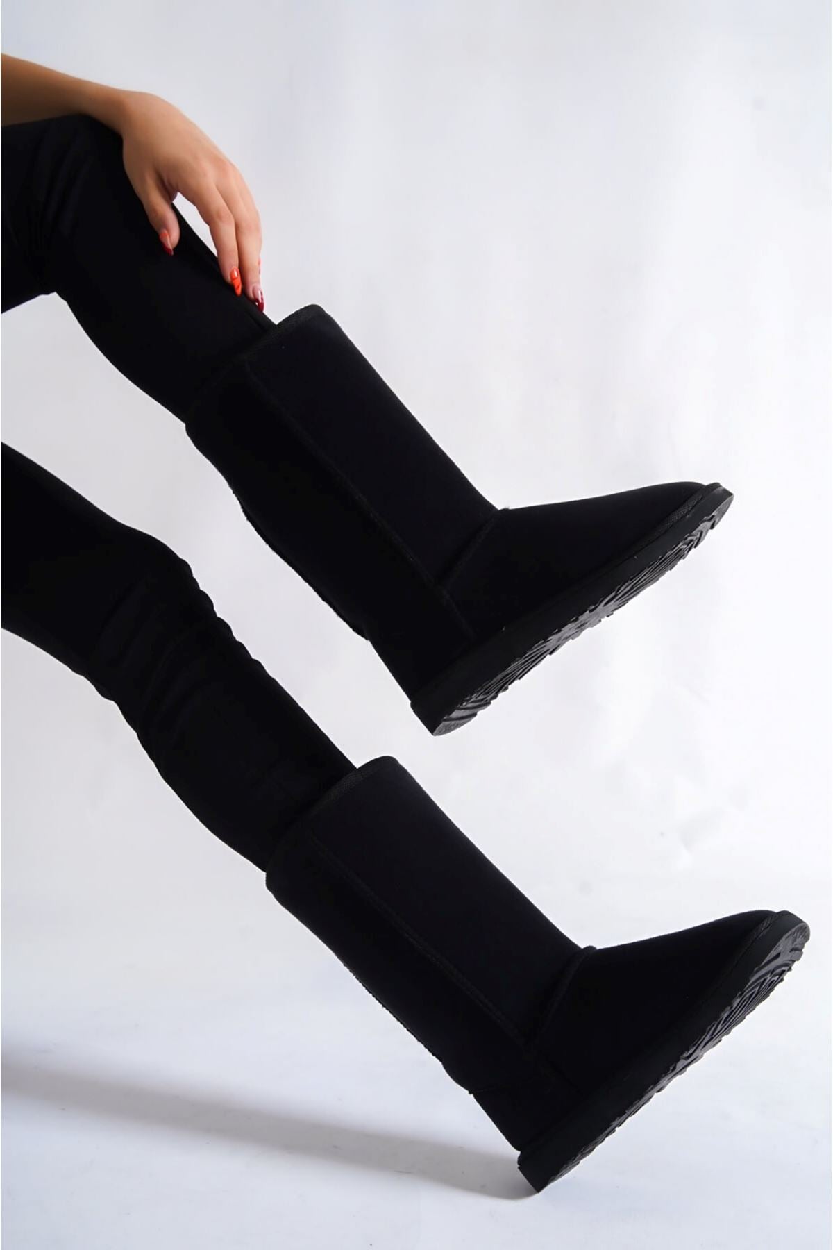 Lada Black Feather Detailed Suede Women's Boots