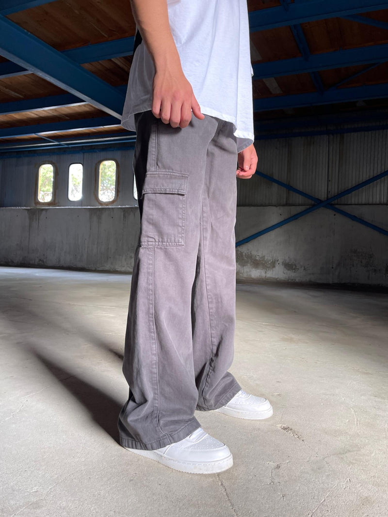Men's Elastic Waist Baggy Cargo Pants Smoked - STREETMODE ™