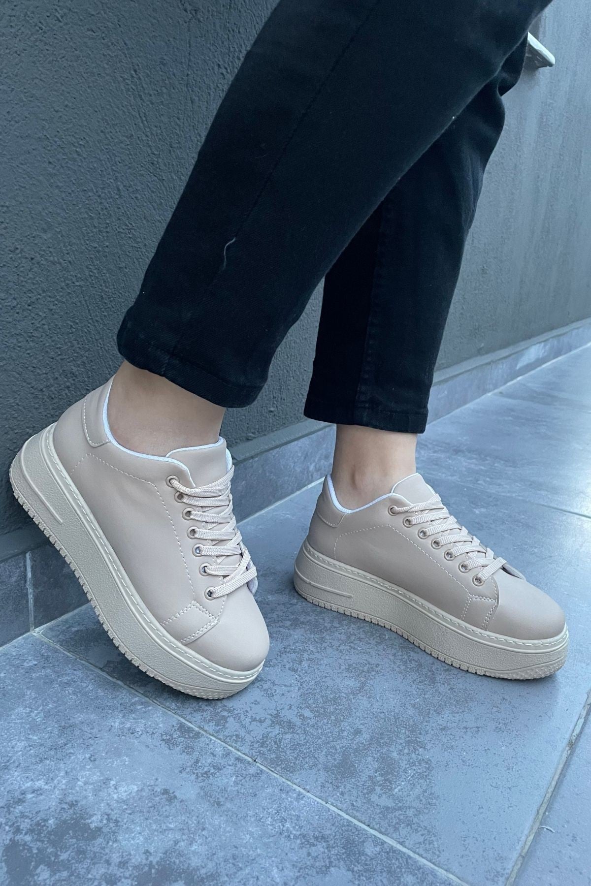 Women's Leran Nude Skin Lace-up Sneakers Sports Shoes - STREETMODE ™