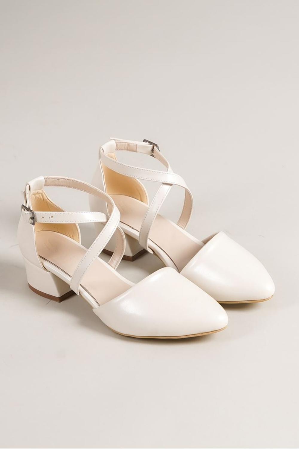Letha White Pearl Detailed Heeled Women's Shoes - STREETMODE ™