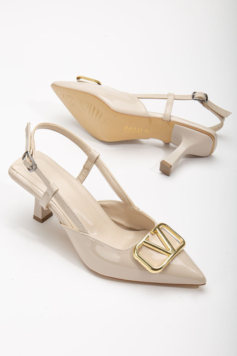 Women's Lianne Cream Patent Leather Buckle Detailed Thin Heeled Shoes - STREETMODE ™