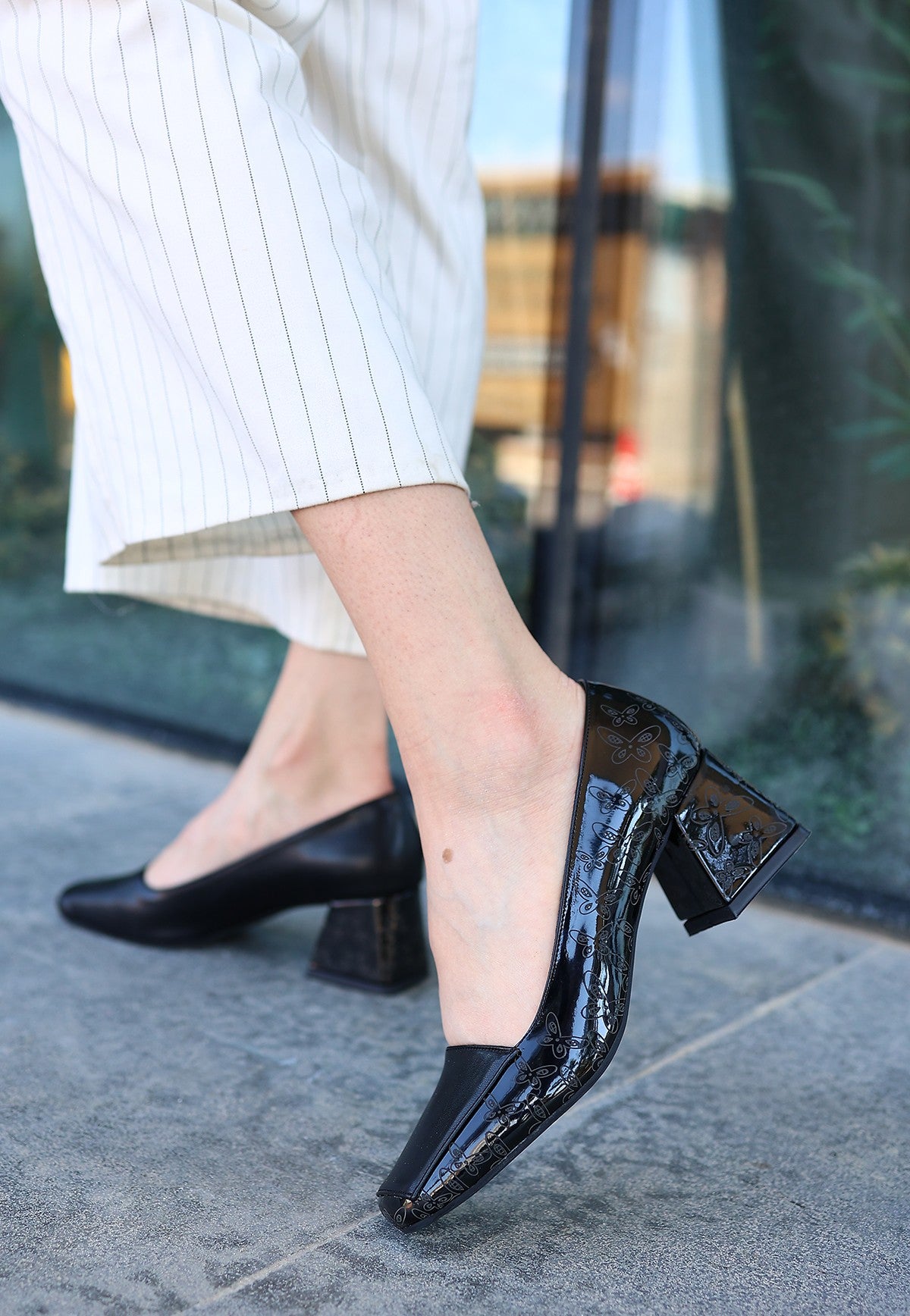 Women's Black Leather Heeled Shoes - STREETMODE ™