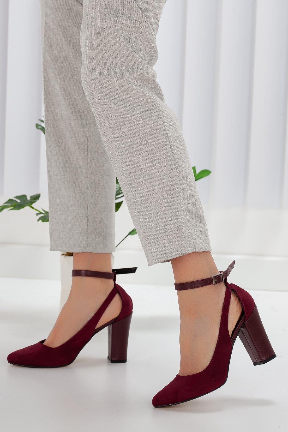 Women's Lillian Claret Red Suede Heeled Shoes - STREET MODE ™