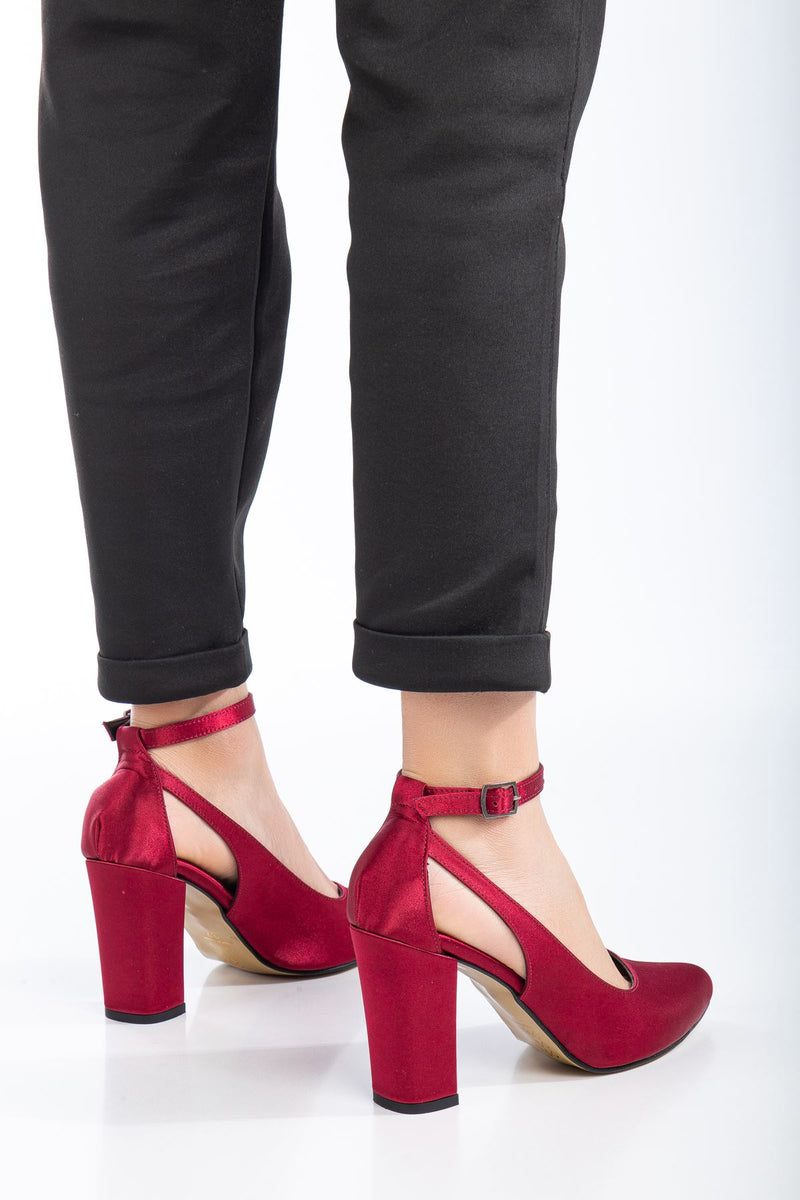 Lillian Heeled Burgundy Satin Heeled Women's Shoes - STREETMODE ™