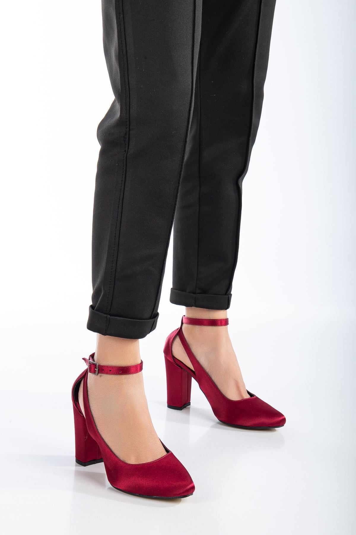 Lillian Heeled Burgundy Satin Heeled Women s Shoes STREETMODE