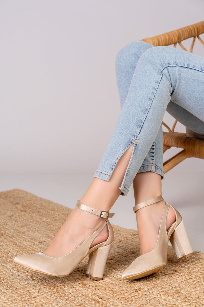 Lillian Heels Cream Satin Heels Women's Shoes - STREETMODE ™