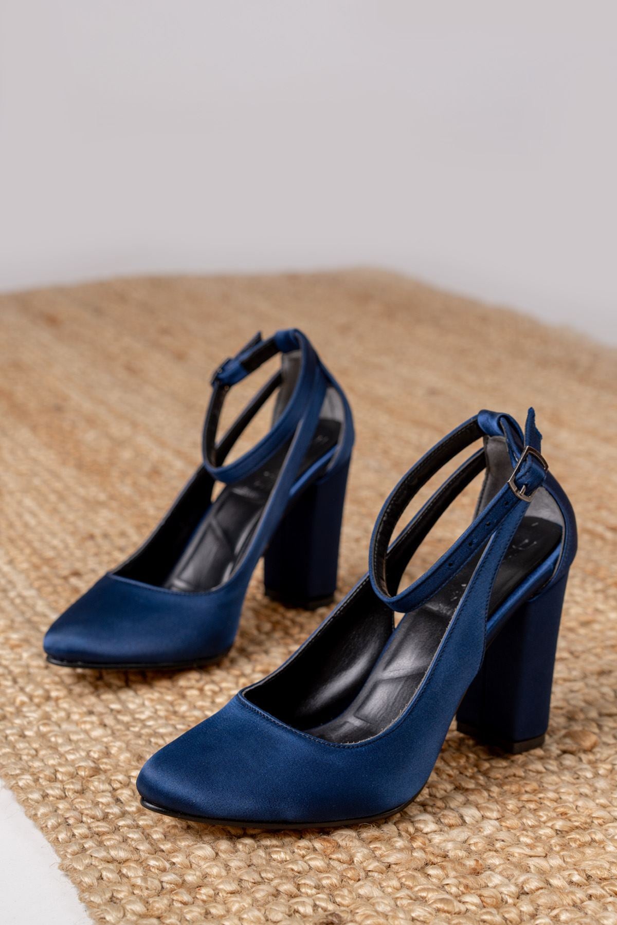 Lillian Heels Navy Blue Satin Heels Women's Shoes - STREETMODE ™