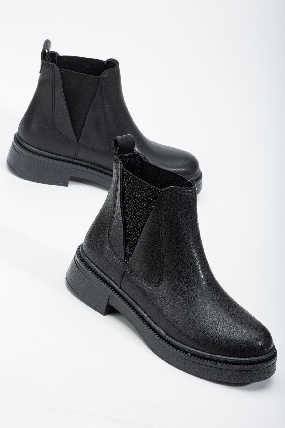 Women's Black Leather Waterproof Non-Slip Sole Winter Boots - STREETMODE ™