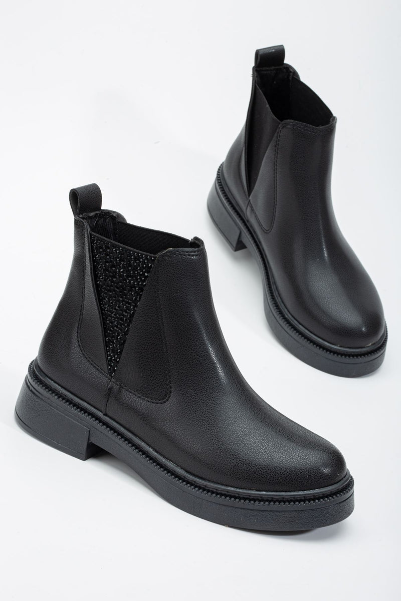 Women's Black Leather Waterproof Non-Slip Sole Winter Boots - STREETMODE ™