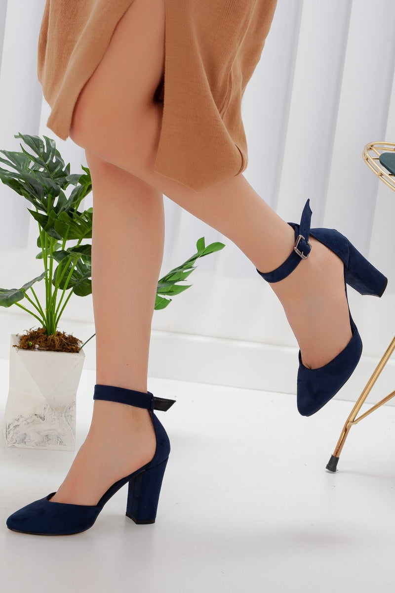 Women's Lole Navy Blue Suede Heeled Shoes - STREETMODE ™