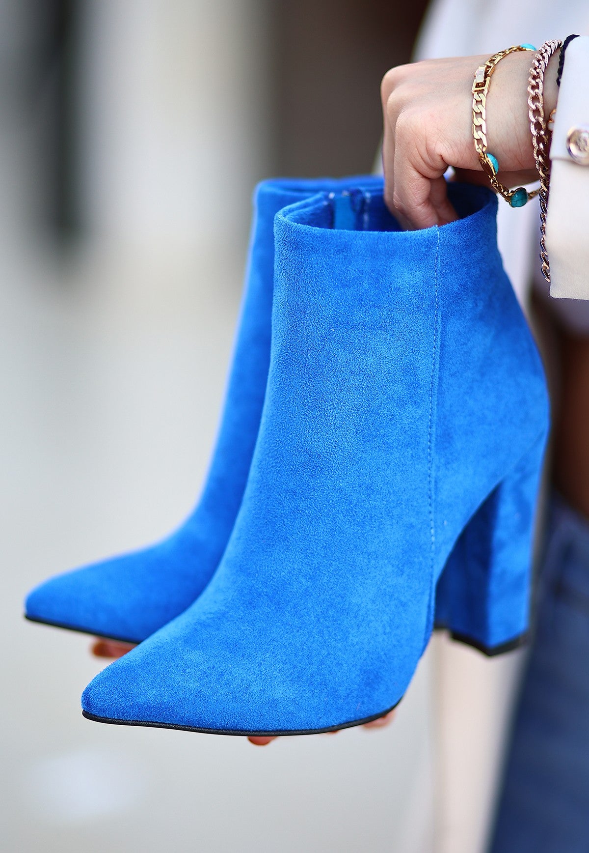 Women's Sax Blue Suede Heeled Boots - STREETMODE ™