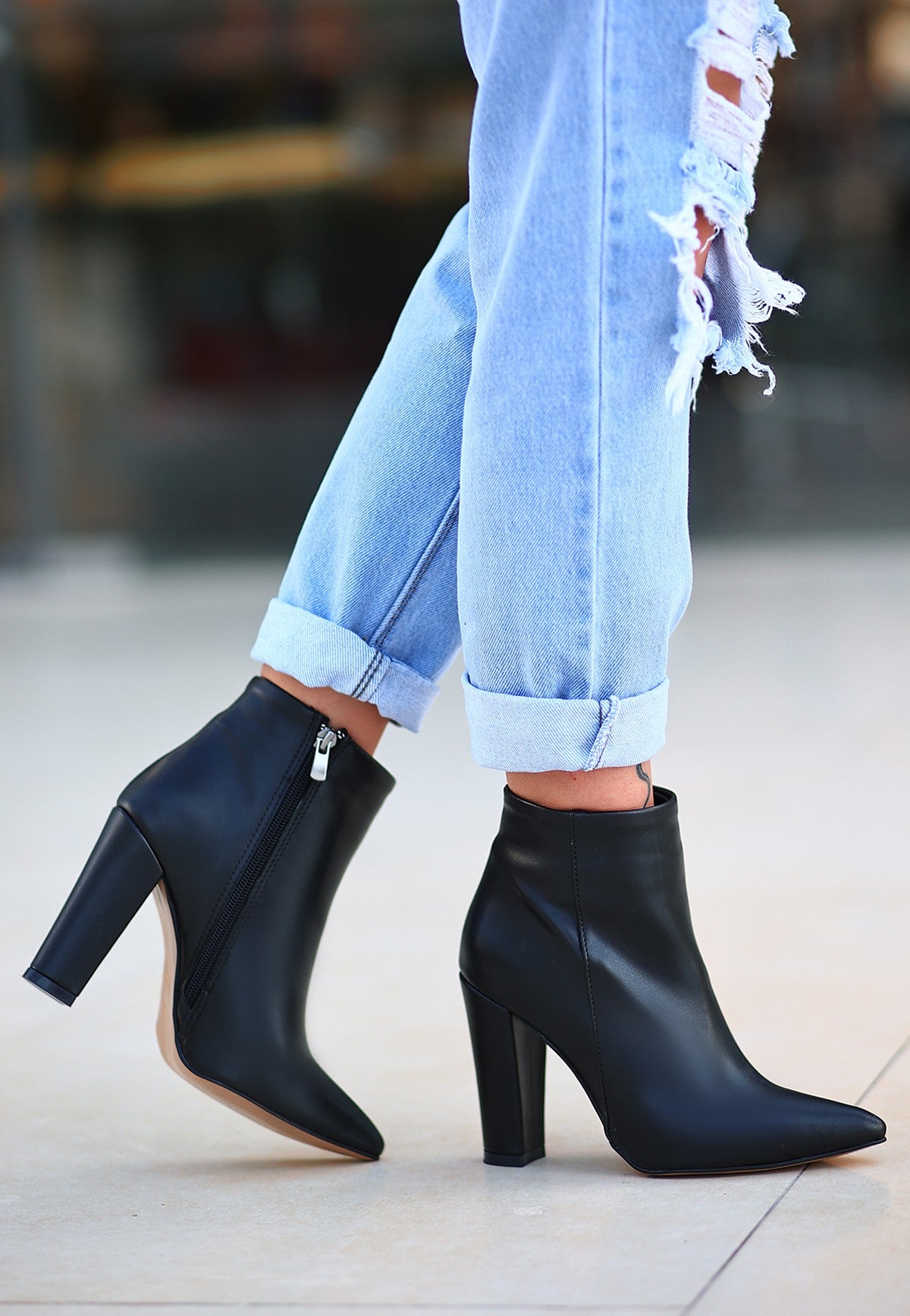Women's Black Skin Heeled Boots - STREETMODE ™