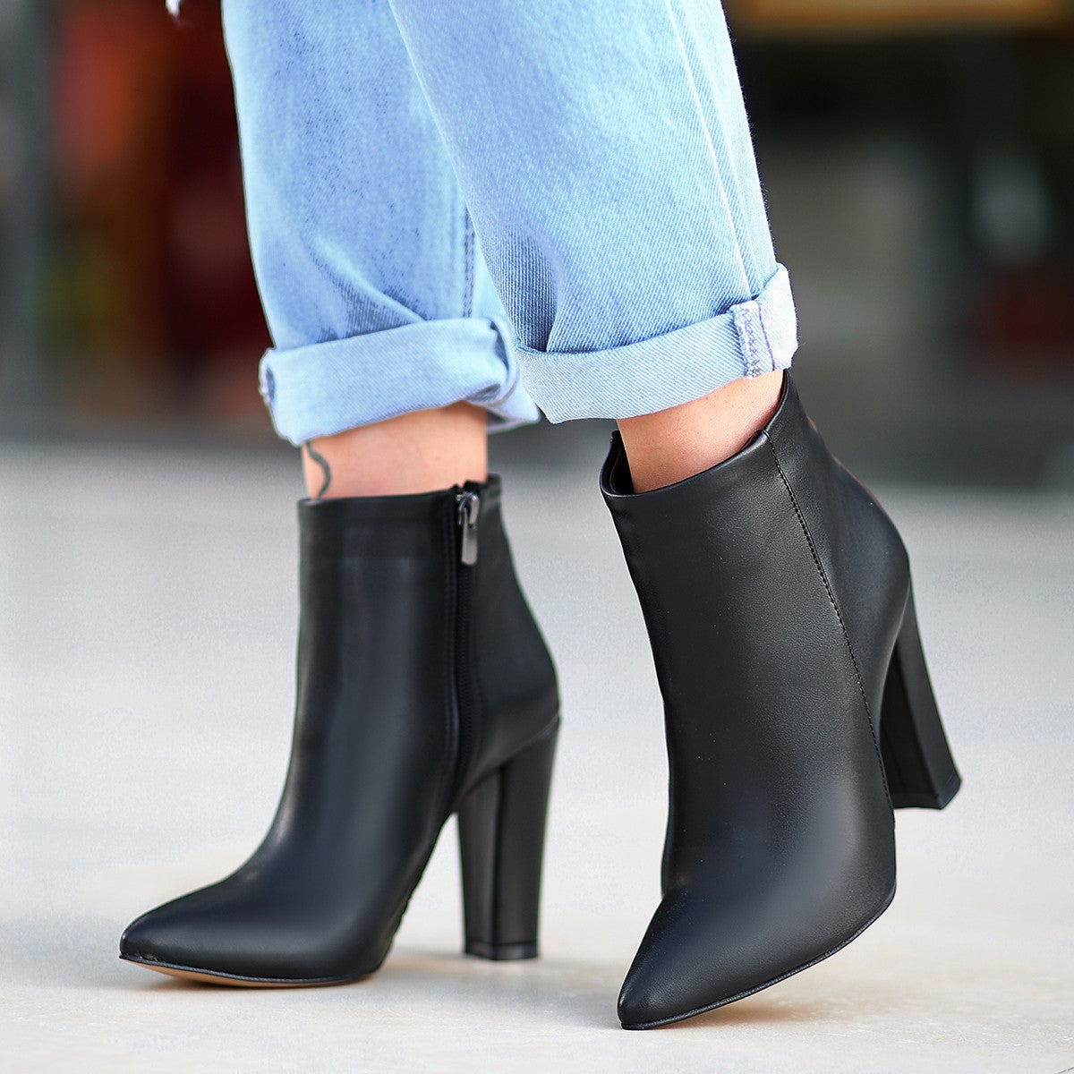 Women's Black Skin Heeled Boots - STREETMODE ™