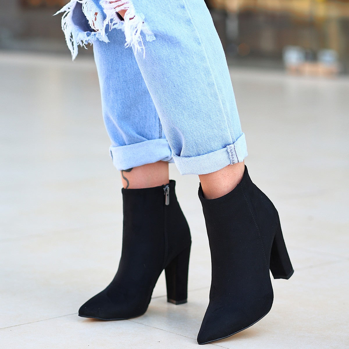 Women's Black Suede Heeled Boots - STREETMODE ™