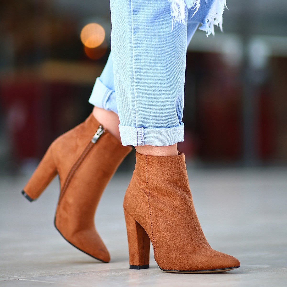 Women's Tan Suede Heeled Boots - STREETMODE ™