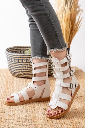Women's Losya White Leather Sandals - STREETMODE ™