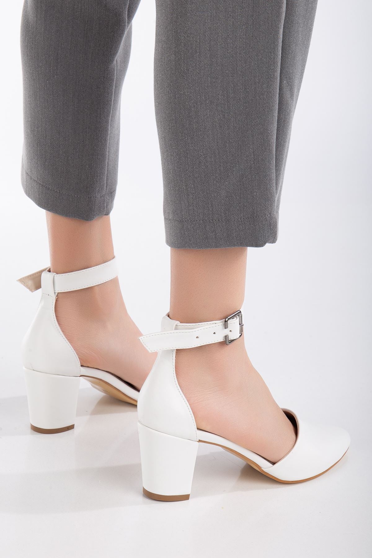 Lottis White Leather Detailed Heeled Women's Shoes - STREETMODE ™