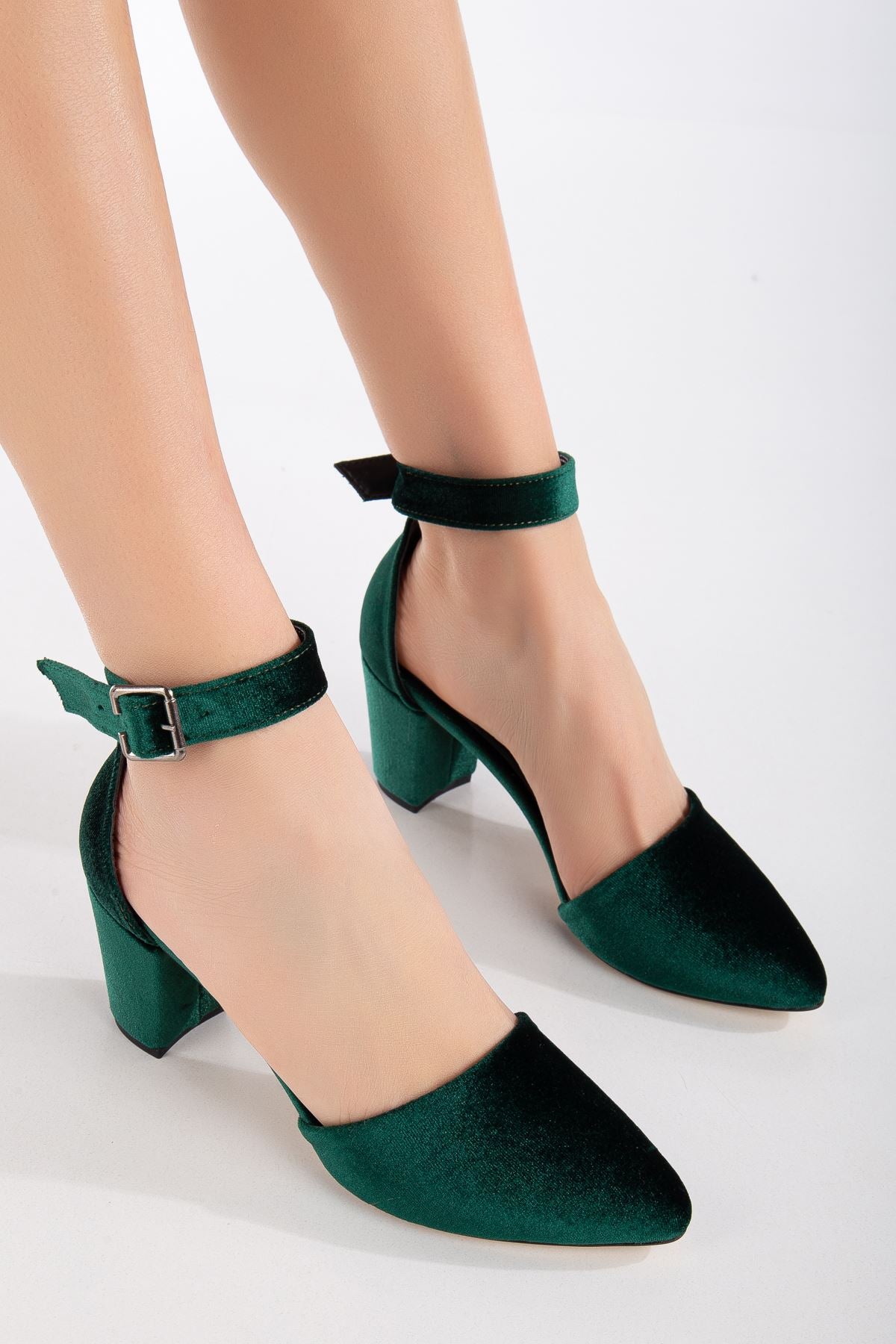 Lottis Khaki Velvet Detailed Heeled Women's Shoes - STREETMODE ™