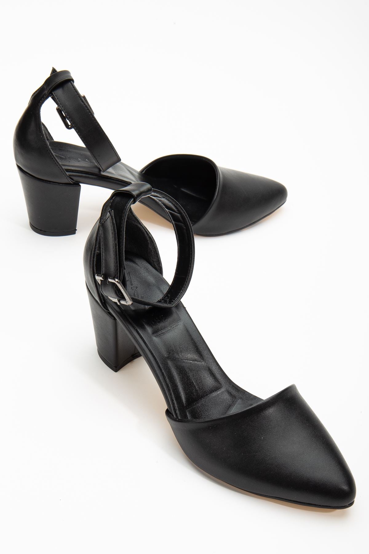 Lottis Black Leather Detailed Heeled Women's Shoes - STREETMODE ™