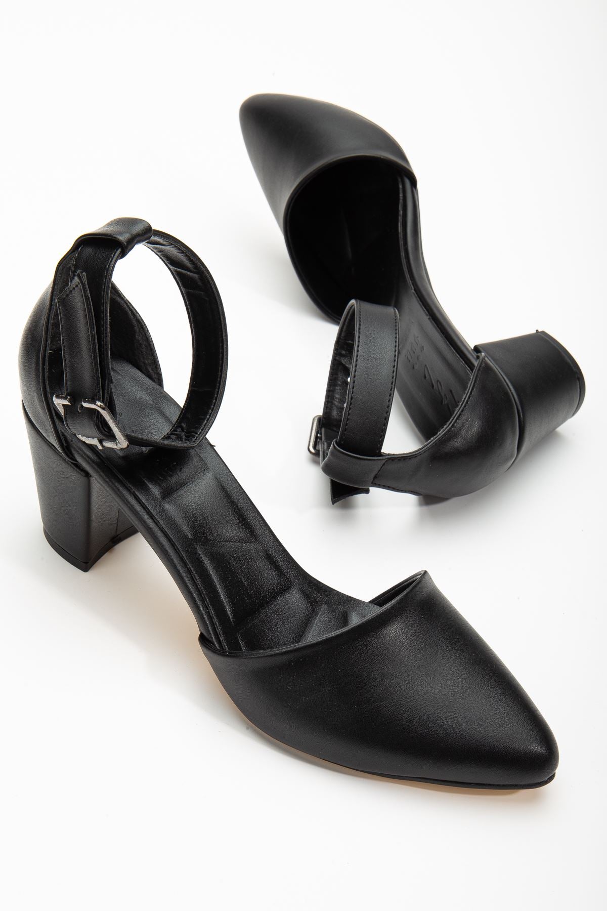 Lottis Black Leather Detailed Heeled Women's Shoes - STREETMODE ™