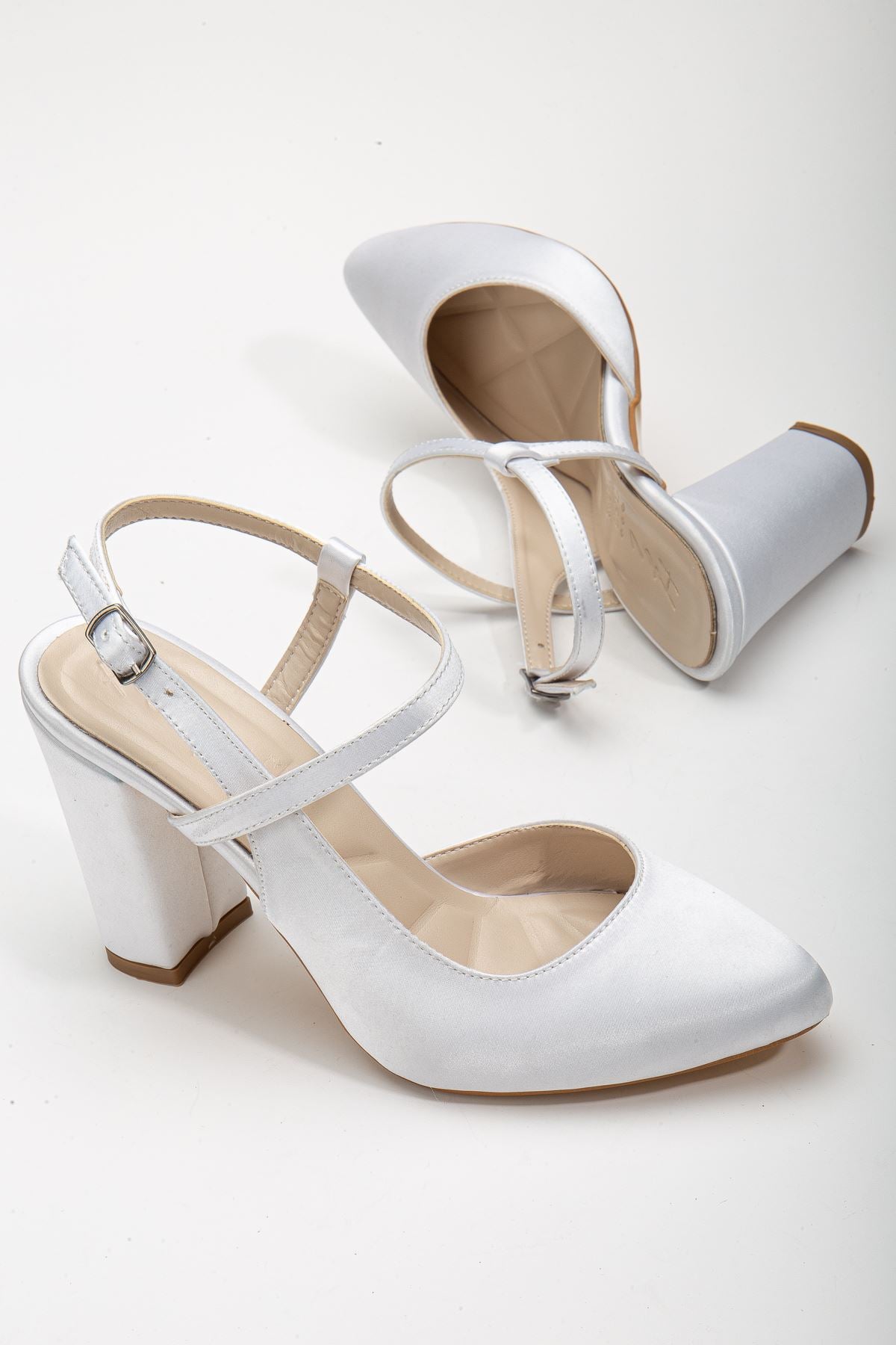 Lotus White Satin Ankle Strap High Heels Women's Shoes - STREETMODE ™