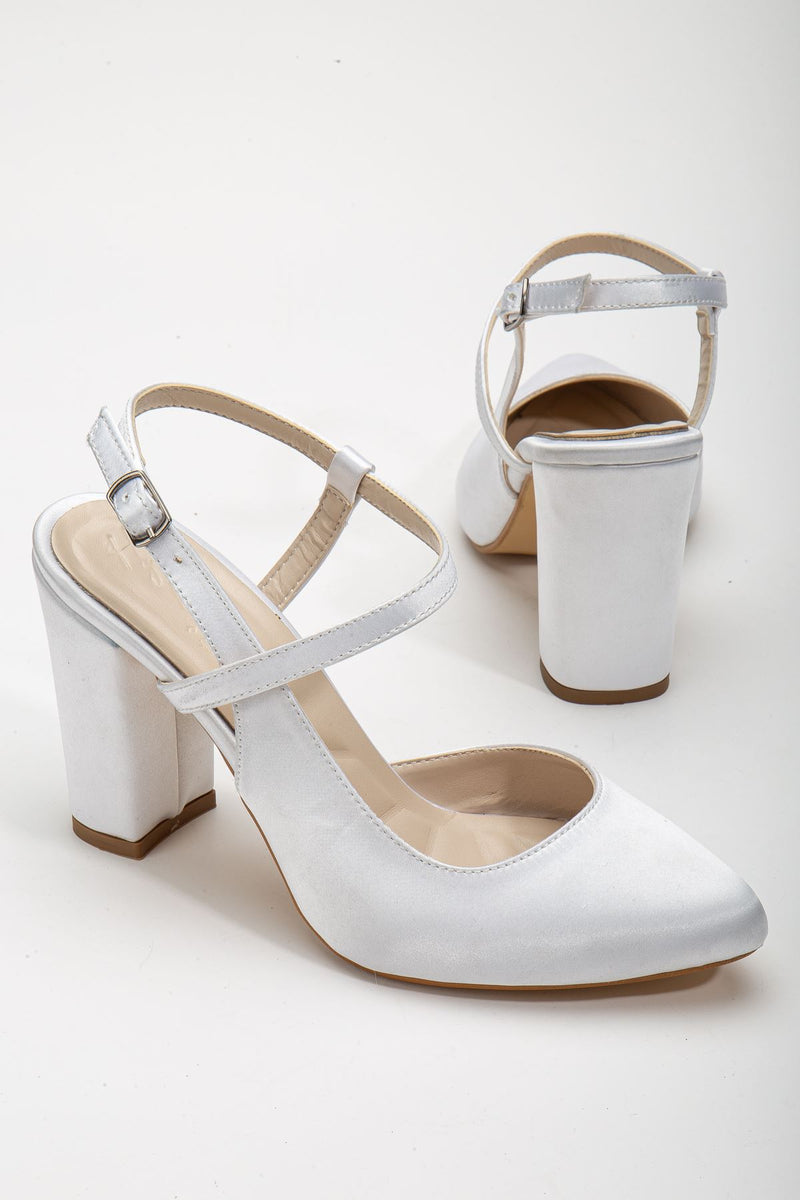 Lotus White Satin Ankle Strap High Heels Women's Shoes - STREETMODE ™