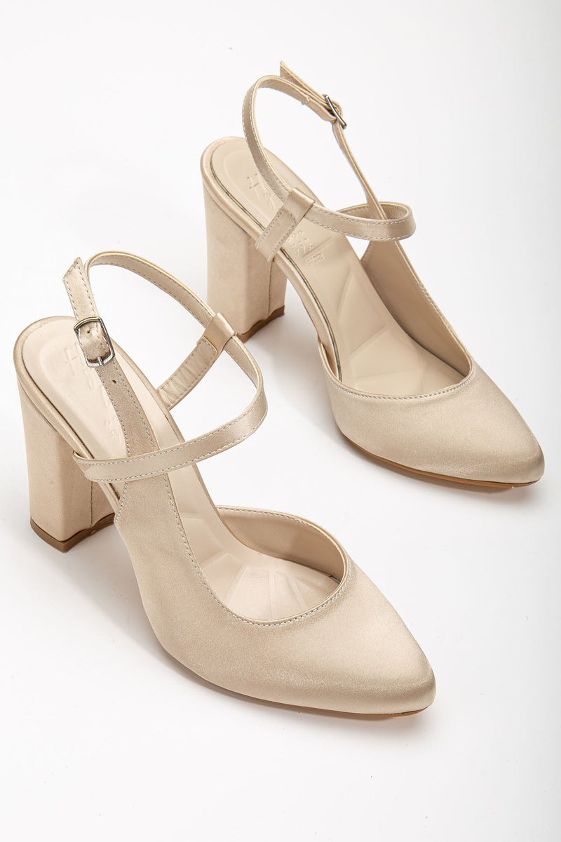 Lotus Cream Satin Ankle Strap Heeled Women's Shoes - STREETMODE ™