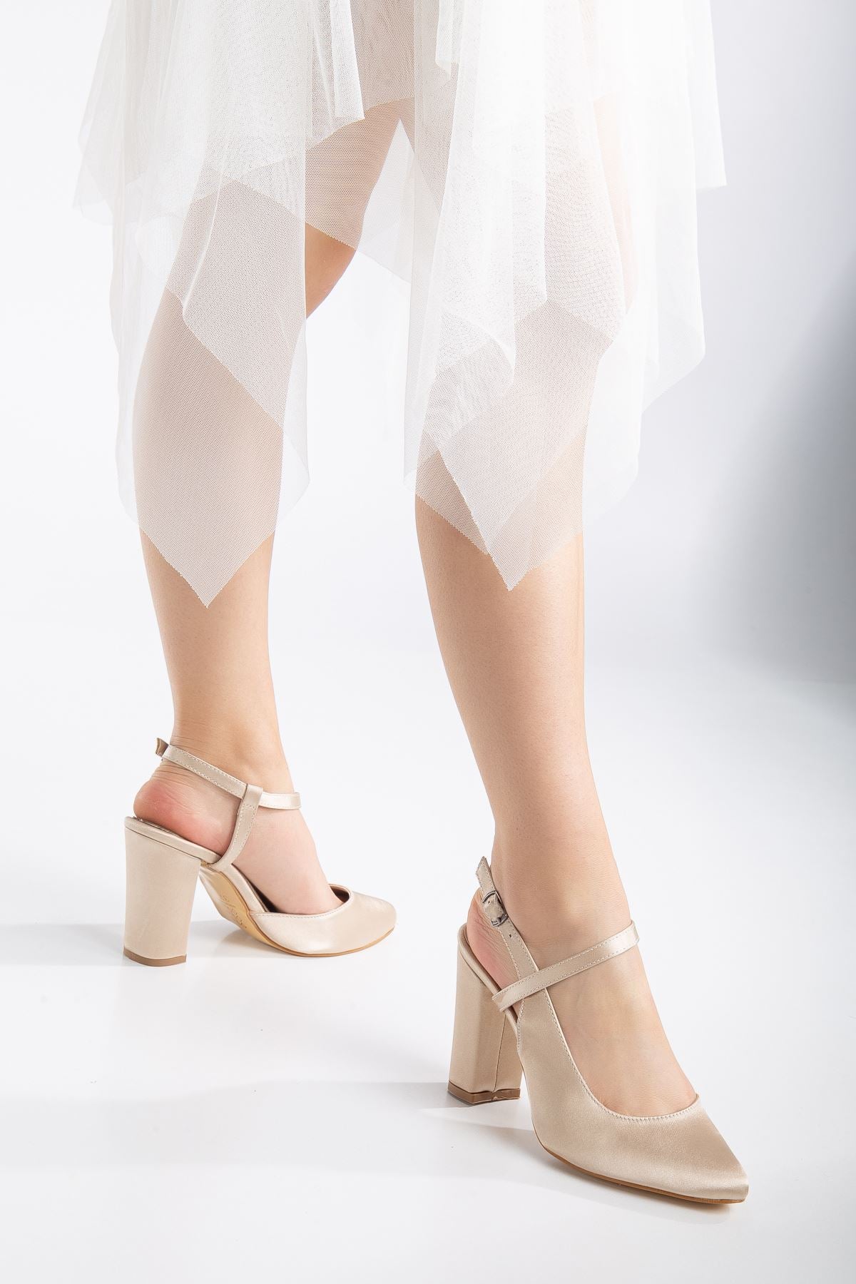 Lotus Cream Satin Ankle Strap Heeled Women's Shoes - STREETMODE ™