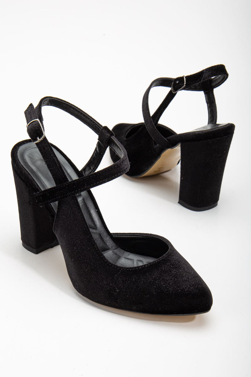 Lotus Black Velvet Ankle-Strap Heeled Women's Shoes - STREETMODE ™