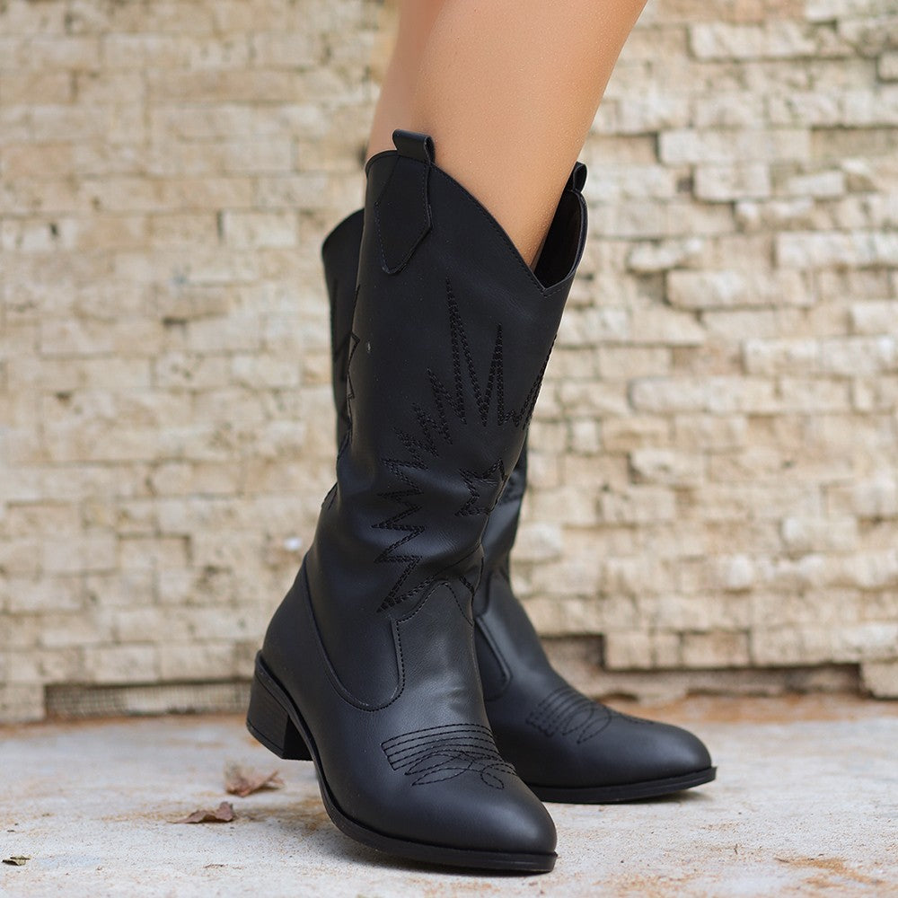 Women's Lucia Black Leather Heeled Boots - STREETMODE ™