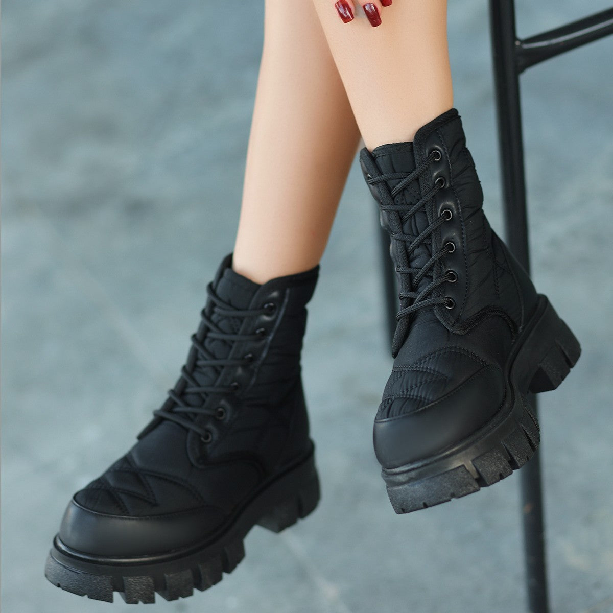 Women's Mabel Black Leather Laced Boots - STREETMODE ™