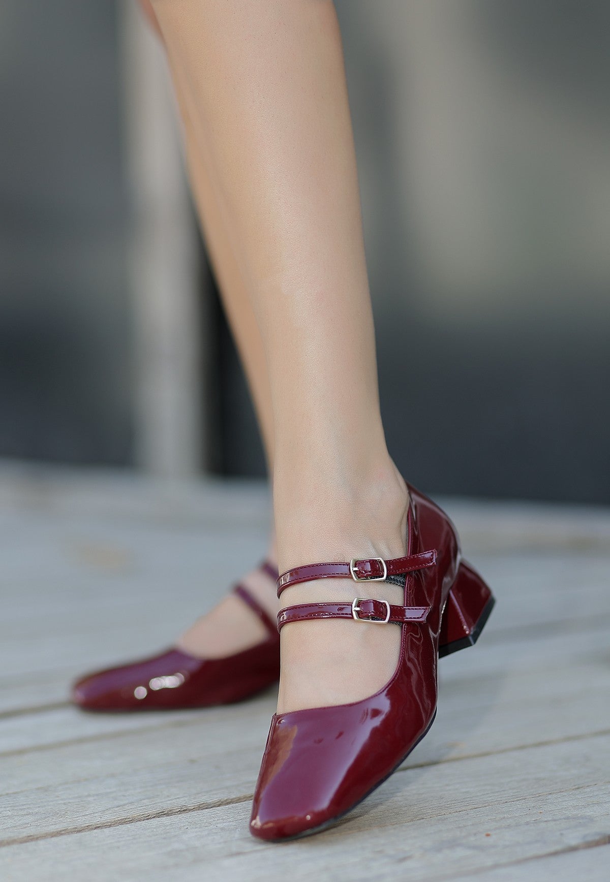 Women's Burgundy Patent Leather High Heel Shoes