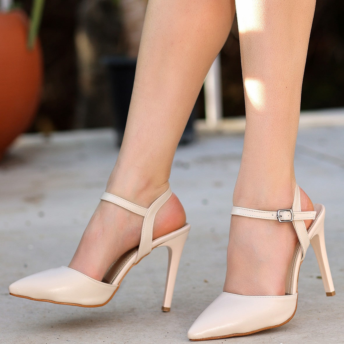 Women's Mariana Beige Skin High Heeled Shoes - STREETMODE ™