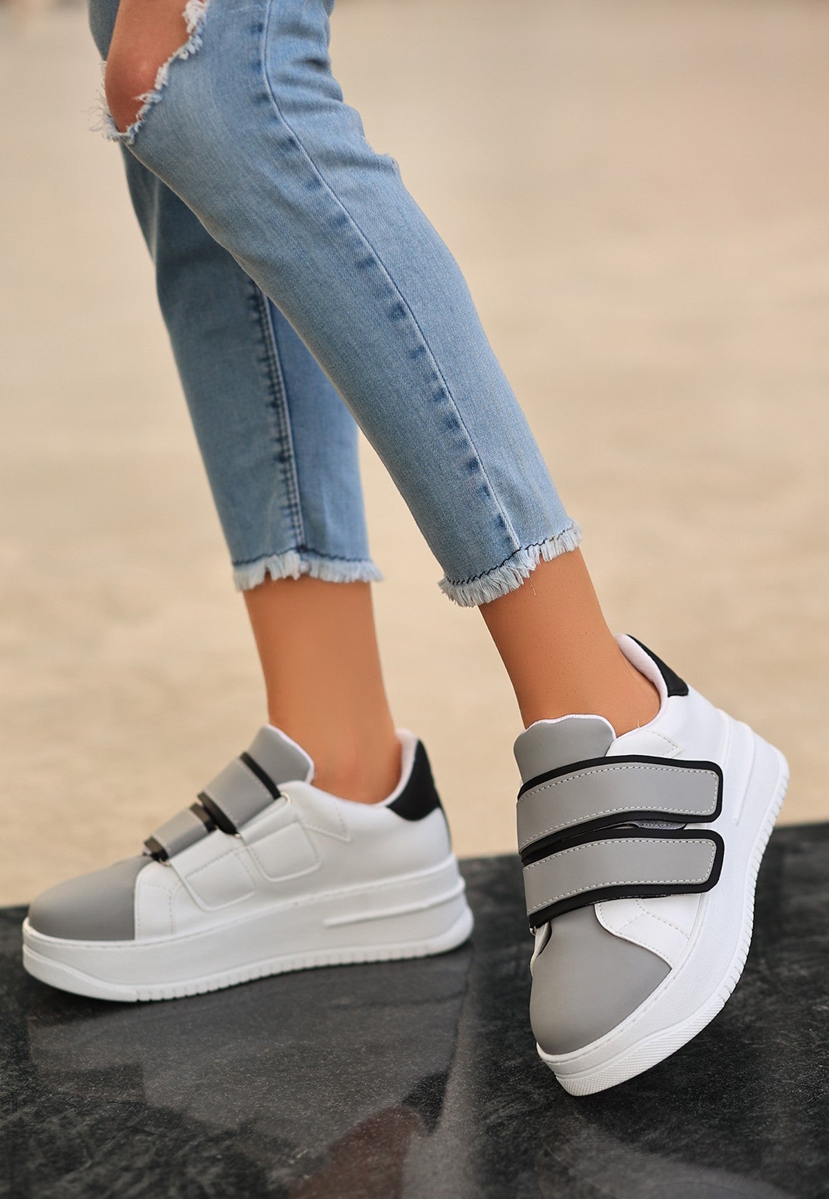 Women's Marx White Skin Gray Detailed Sneakers Shoes - STREETMODE ™