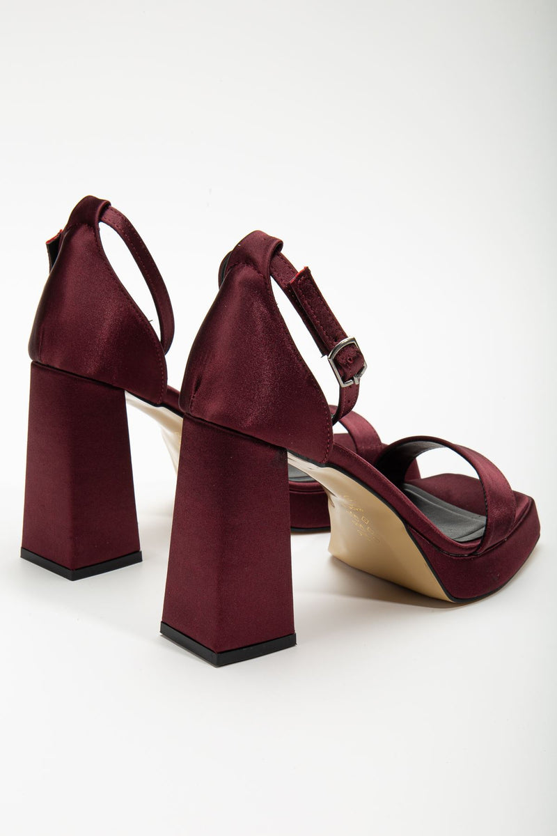 Women's Matilda Burgundy Satin Platform Open Toe Thick Heeled Shoes - STREETMODE ™