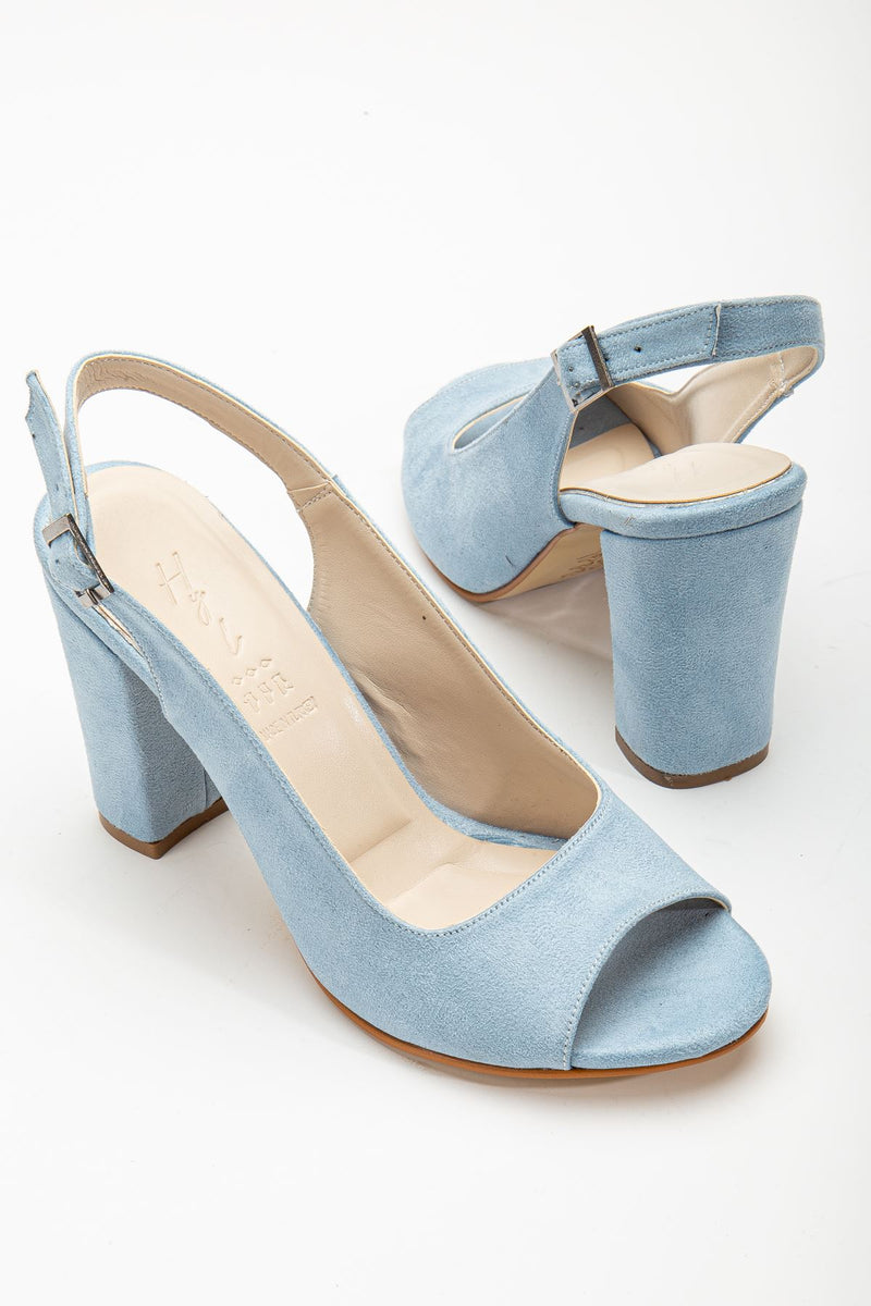 Meira Baby Blue Suede Detailed High Heeled Women's Shoes - STREETMODE ™