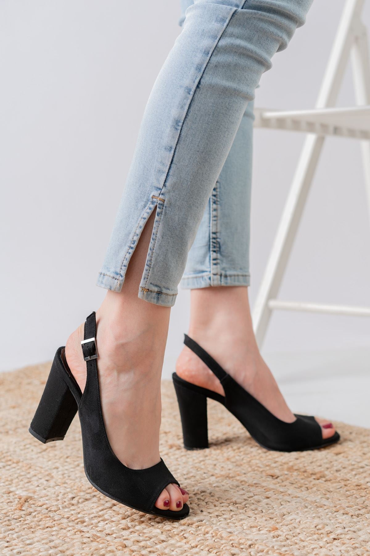 Meira Black Suede Detailed Low Heel Women's Shoes - STREET MODE ™