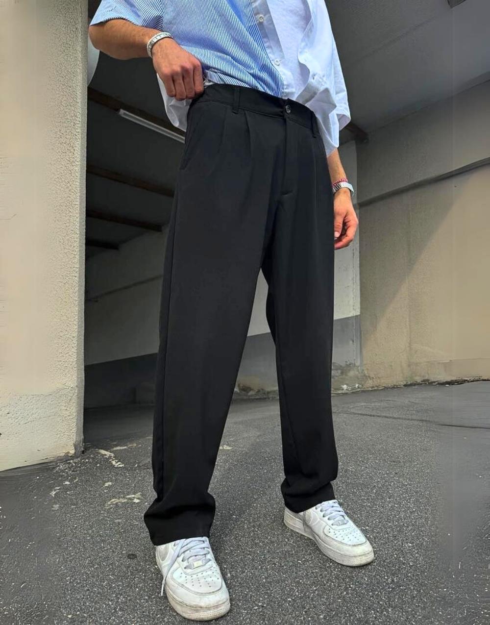 Men's Baggy Fit Fabric Trousers - STREETMODE ™