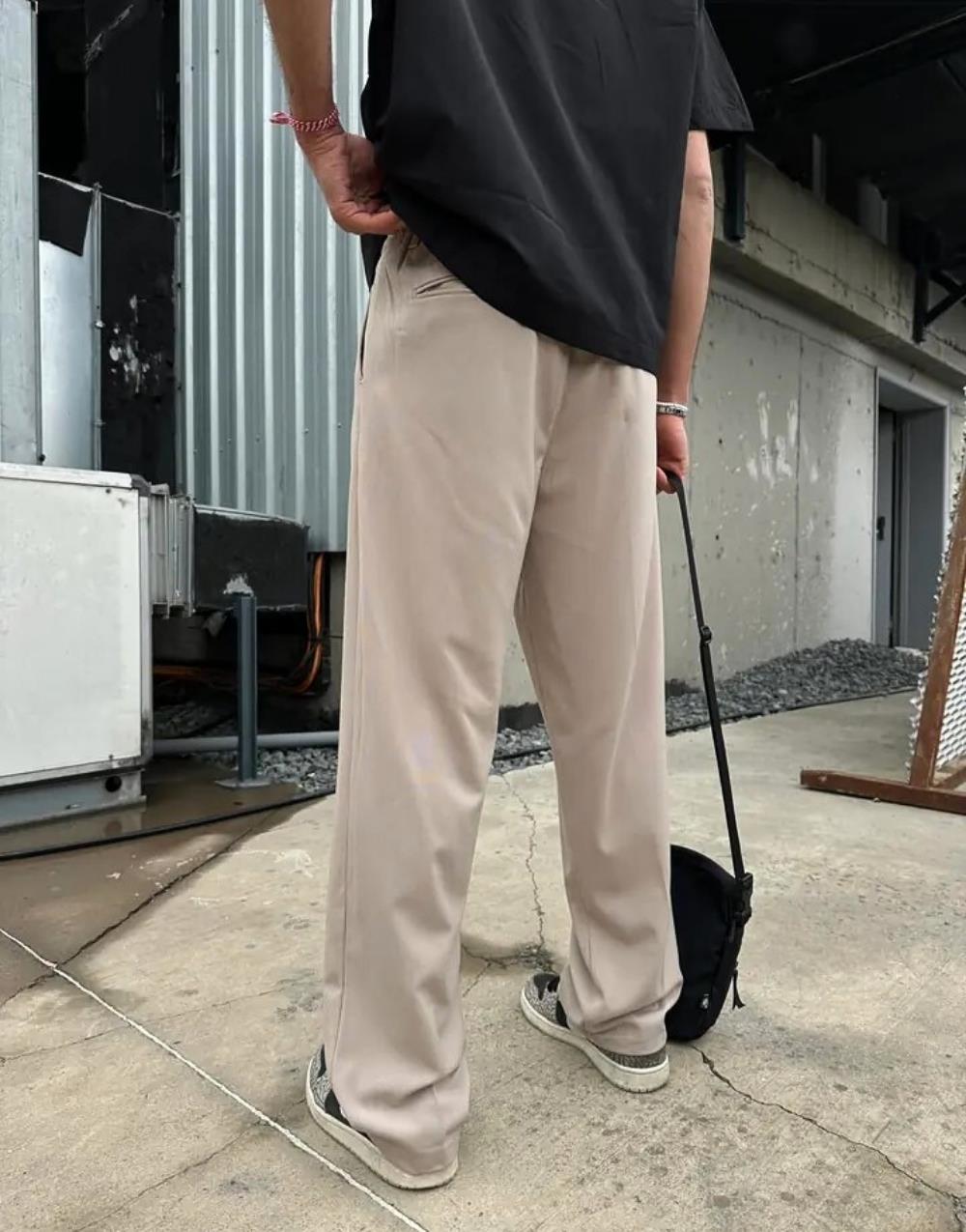 Men's Baggy Fit Fabric Trousers Cream - STREETMODE ™