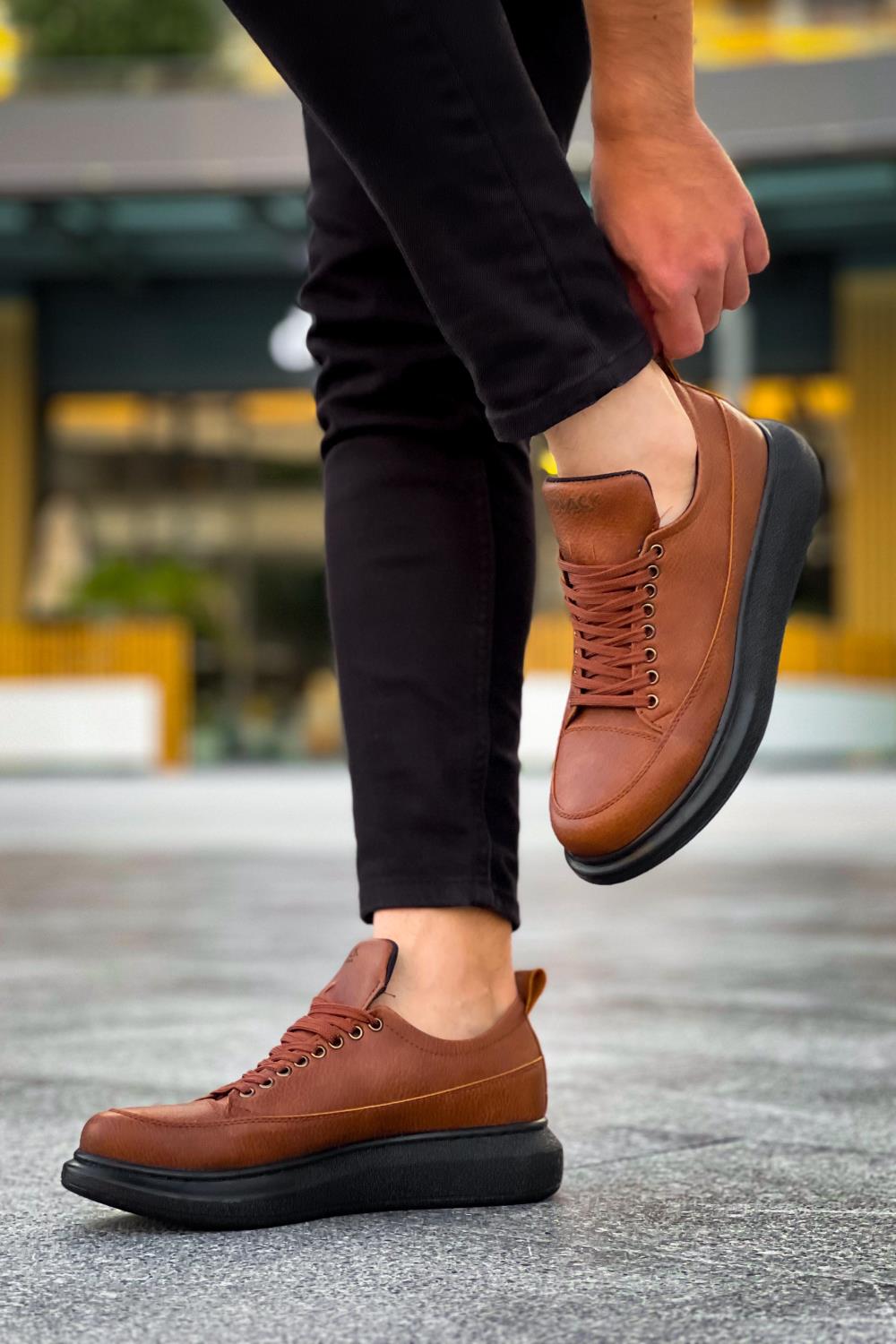 Men's Casual Sneakers Shoes 814 Tan (Black Sole) - STREETMODE ™