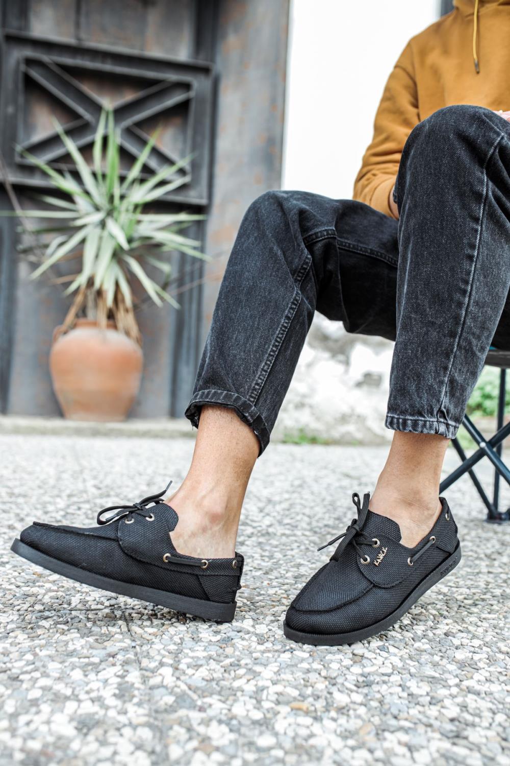 Men's Full Black Seasonal Linen Shoes - STREETMODE ™