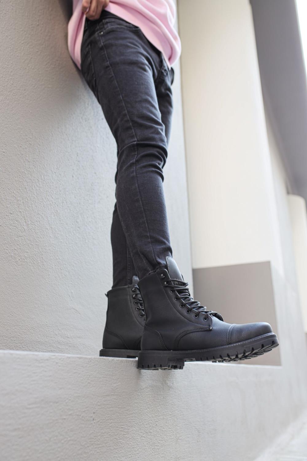 Men's High-Sole Boots B-022 Black (Black Sole) - STREETMODE ™