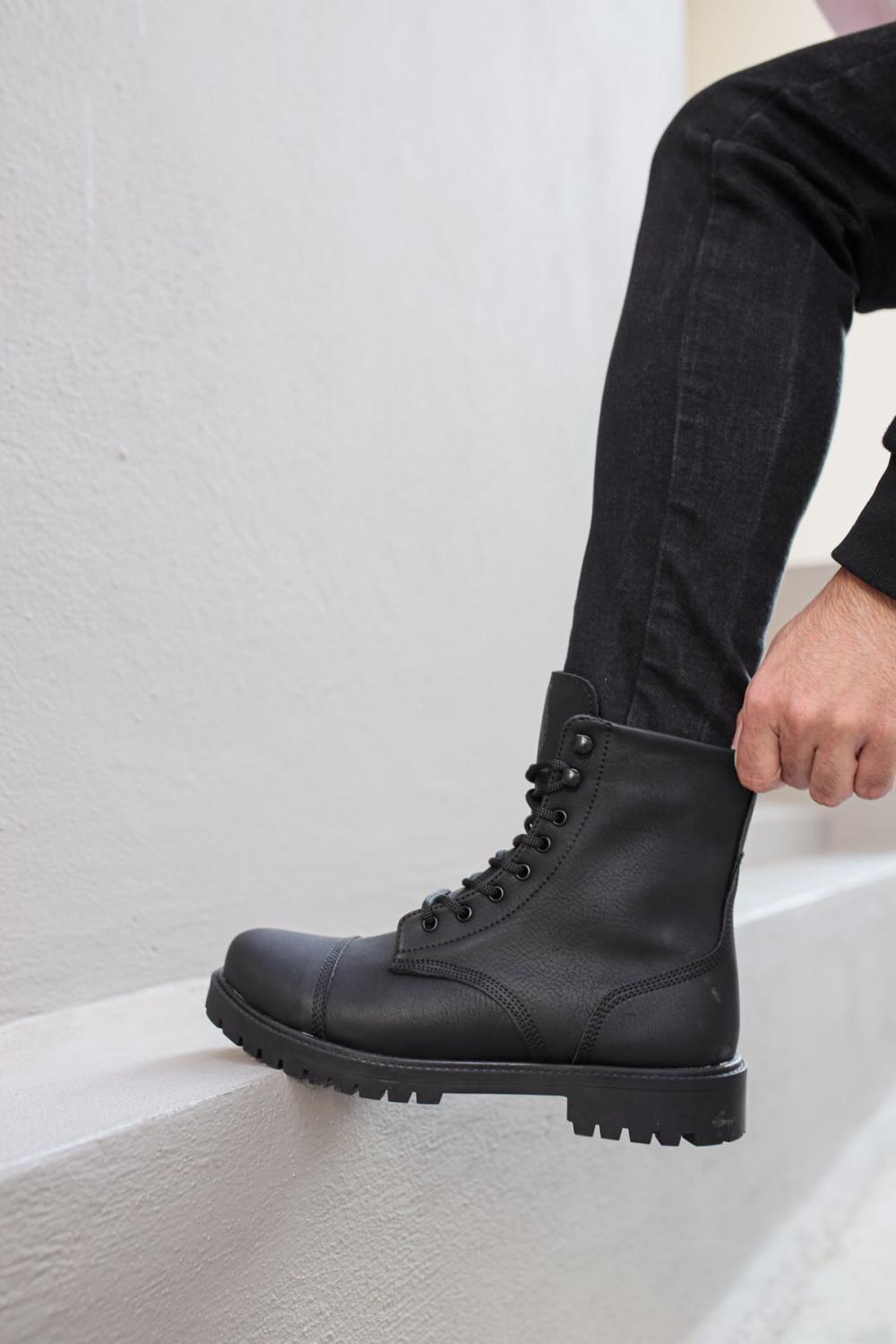 Men's High-Sole Boots B-022 Black (Black Sole) - STREETMODE ™
