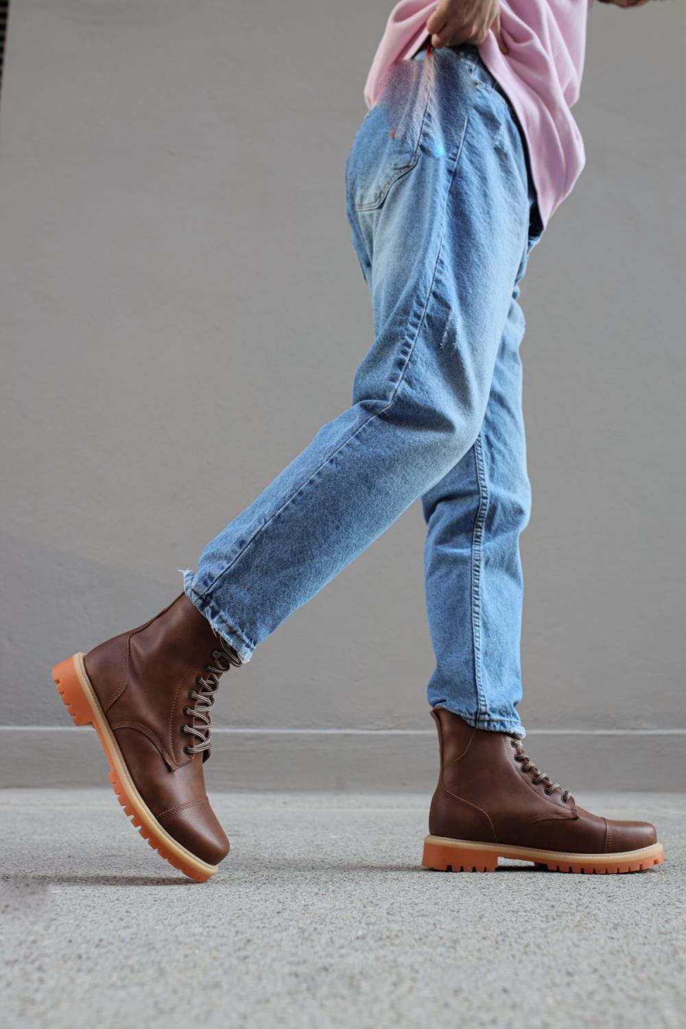 Men's High-Sole Boots B-022 Tan - STREETMODE ™