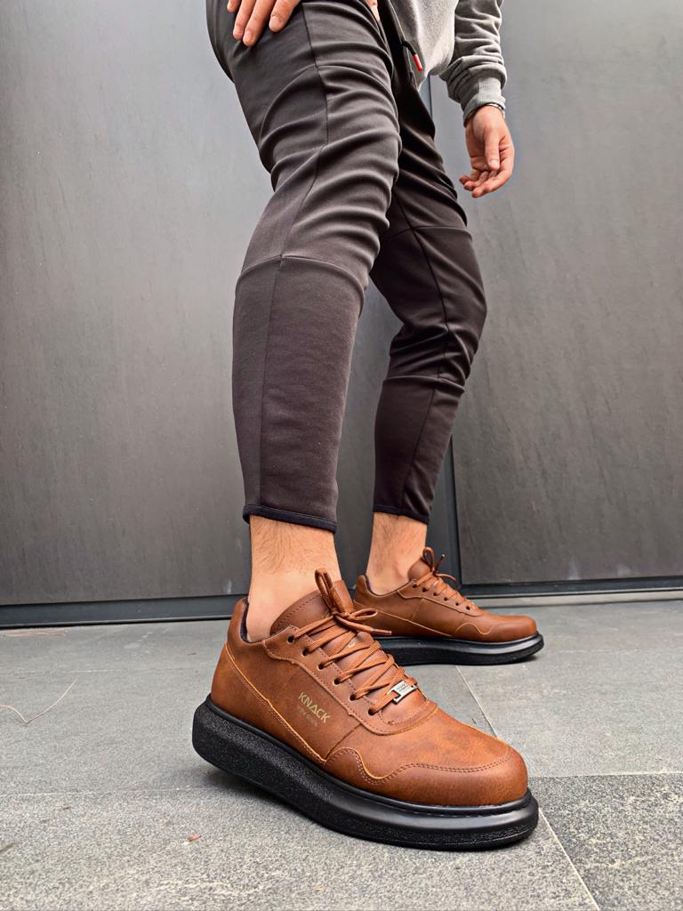 Men's High Sole Casual Shoes 040 Brown Black - STREETMODE ™